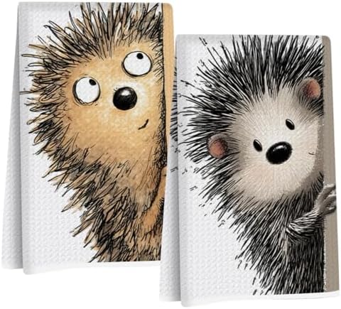 2 Pcs Funny Hedgehog Kitchen Towels, Hedgehog Gifts Reusable Dish