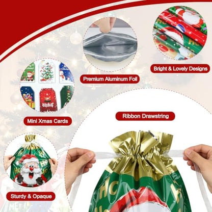 BWFY 40 Pcs Christmas Drawstring Gift Bags, 6 Sizes, 17 Patterns