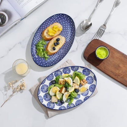 Selamica Ceramic Serving Plates, 10 Inch Oval Dinner Plates Set of 4