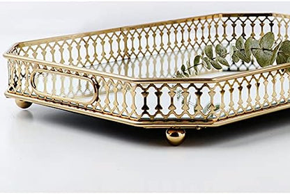 CNCEST Vintage Gold Mirror Tray - Rectangular Decorative Tray for