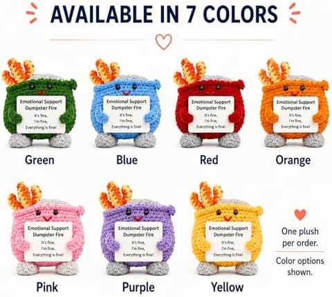 Emotional Support Dumpster Fire Crochet, Handmade Positive Support