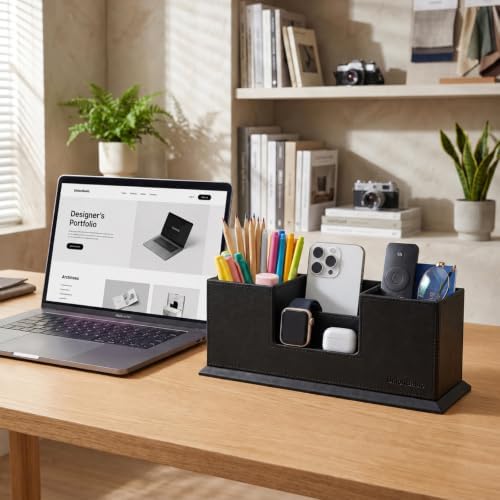 UnionBasic Desk Organizer, Desktop Caddy Leather Multi-compartment Pen