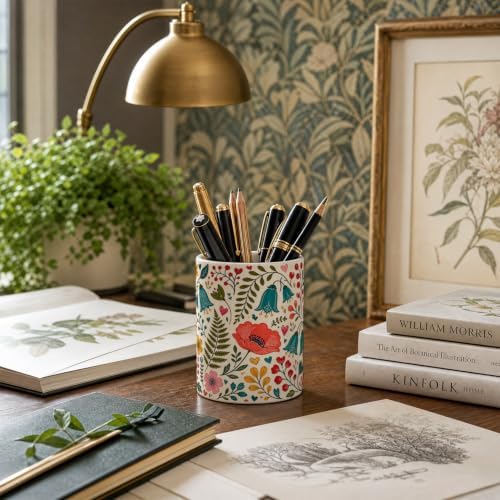 Pen Holder for Desk Ceramic Pencil Cup, Cute Makeup Brush Desk