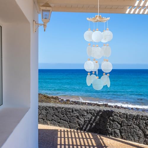 Seashells Wind Chimes - Handcrafted White Capiz Shells Windchime