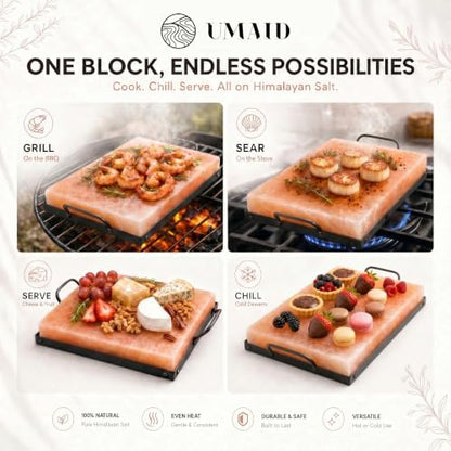 UMAID Himalayan Salt Block Cooking Plate 12x8x1.5 – Food Grade Pink