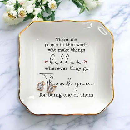 OASSIE Christmas Thank You Gifts for Women - 4x4 Ceramic Jewelry Dish
