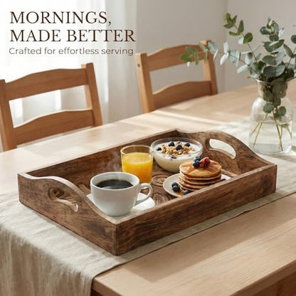 Ajuny Wooden Serving Trays Set of 3 with Handles, Tree of Life Carved