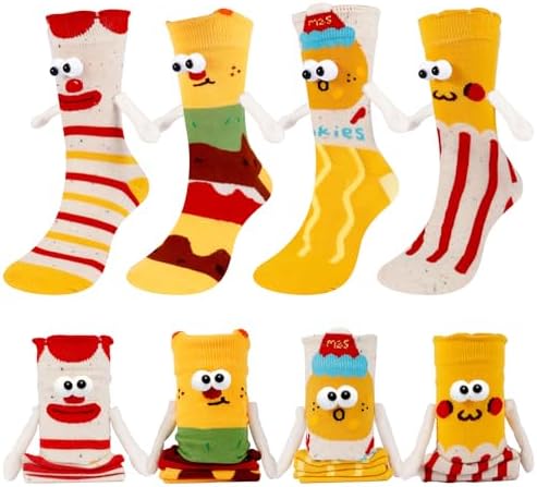 Magnetic Novelty Socks - 4 Pairs of Hands Holding Hands Silly Socks