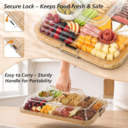 Charcuterie Boards with Foldable Lid, Portable Cheese Board Snack Tray