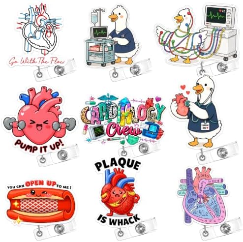 9PC Cardiac Badge Reels Bulk Gift Set Cardiology Heart EKG Doctor
