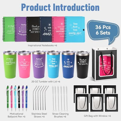 6 Set/36 Pcs Teacher Employee Appreciation Gifts Bulk - 20 Oz