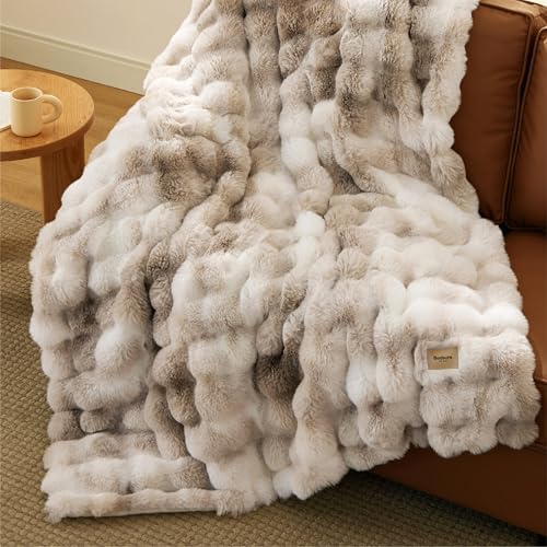 Bedsure Fluffy Bubble Faux Fur Throw XL Blanket, 50"x70", Tie-dye