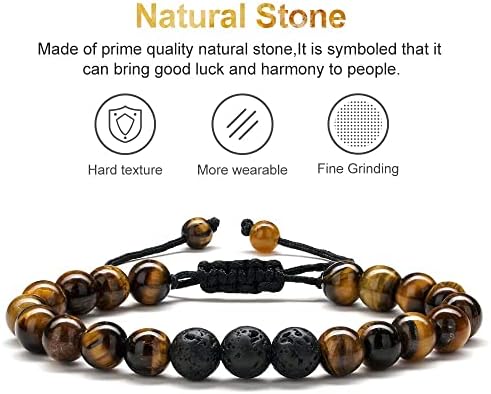 M MOOHAM Mens Bracelet - Beaded Natural Stone 8mm Tiger Eye Matte