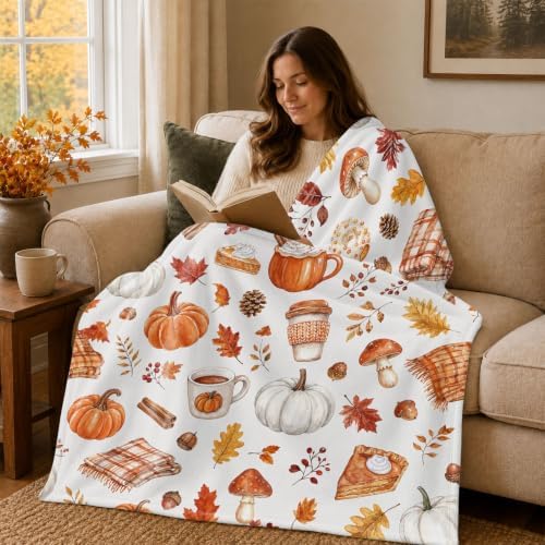Aipon Fall Maple Leaf Pumpkin Coffee Scarf Throw Blanket 50 x 60 Inch