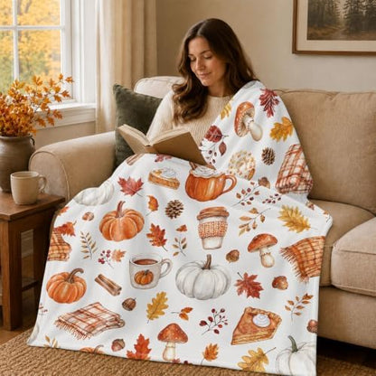 Aipon Fall Maple Leaf Pumpkin Coffee Scarf Throw Blanket 50 x 60 Inch