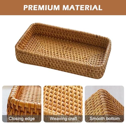 Small Wicker Tray, Rattan Tray Basket for Remotes, Keys