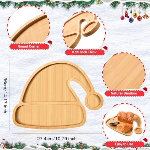 AWIZOM Christmas Hat Wooden Serving Tray Christmas Bamboo Platter