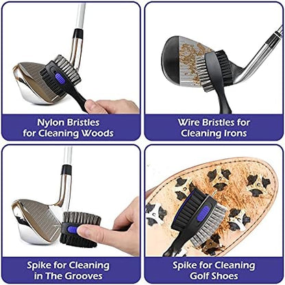 THIODOON 2 Pack Golf Club Brushes and Groove Cleaner 2 ft Retractable