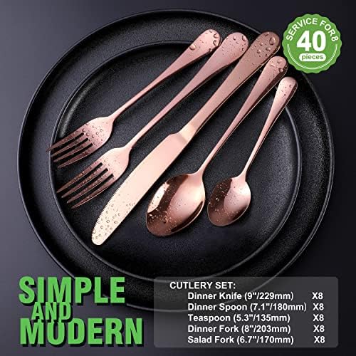 Copper/Rose Gold Silverware Set, OGORI 40-Piece Stainless Steel