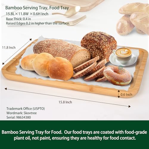 Bamboo Serving Tray, Food Tray for Eating and Serving Coffee, Tea