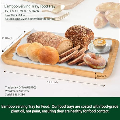 Bamboo Serving Tray, Food Tray for Eating and Serving Coffee, Tea