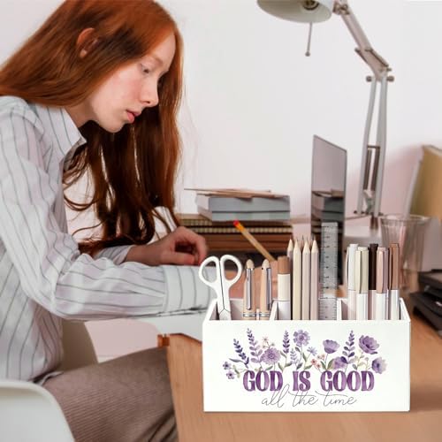 Purple Floral Christian Pen Pencil Holder for Desk Decor