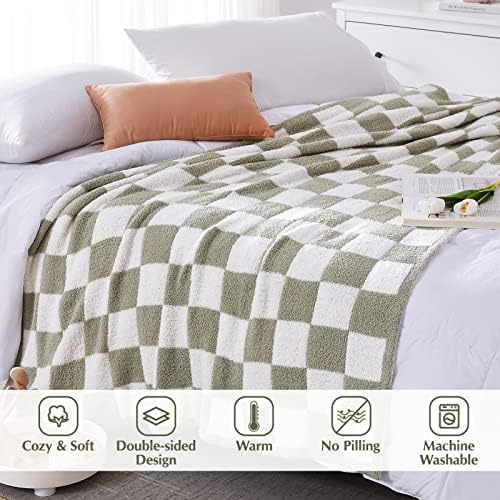 WRENSONGE Soft Checkered Throw Blanket for Couch-Cozy Warm Knitted