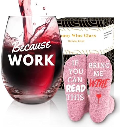 CNVOILA Because Work Funny Wine Glass with Socks - White Elephant