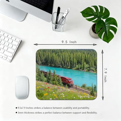 Vintage Red Train Mouse Pad, Turquoise Lake Flowering Mountain Desk