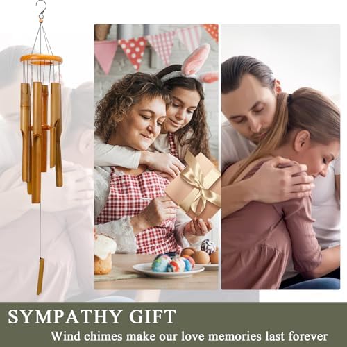 Bamboo Wind Chime for Outside, Wooden Wind Chimes Garden Memorial
