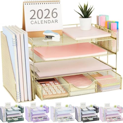 gianotter Desk Organizers and Accessories with File Holder, 4-Tier