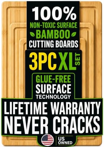 HEALTHIEST Glue-Free Surface Organic Bamboo Wood Cutting Board 3-Piece