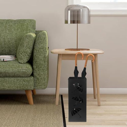 Black Metal Umbrella Stand with Hollow Design for Entryway Cane