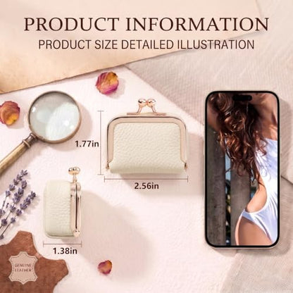 Genuine Leather Mini Travel Jewelry Box Kiss Lock Closure (White)