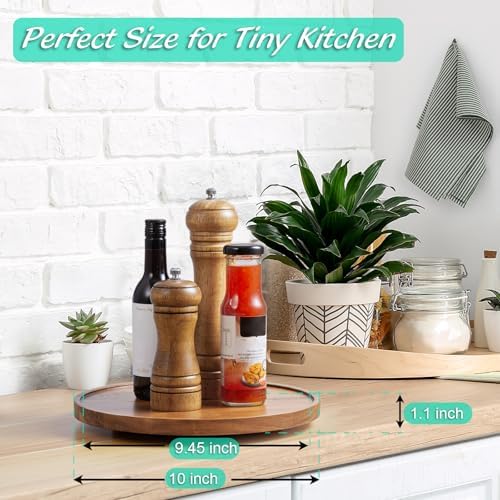 10" Acacia Wood Lazy Susan Turntable Organizer for Cabinet, Round