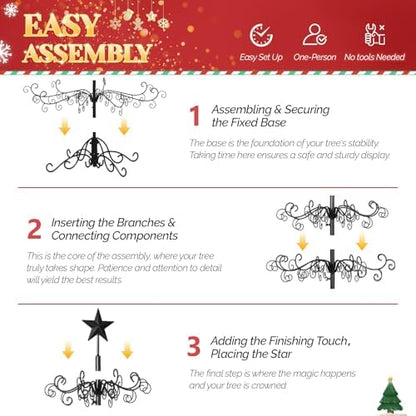 VINGLI 6ft Wrought Iron Christmas Tree w/192 Branch Tips, 6-Tier Metal