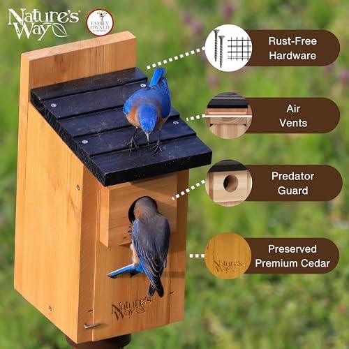 Nature’s Way Cedar Bluebird House for Outdoor Nesting, Predator Guard