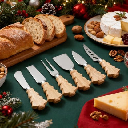 Wooden Cheese Knives Set,Christmas Tree Wood Handle Butter knives For