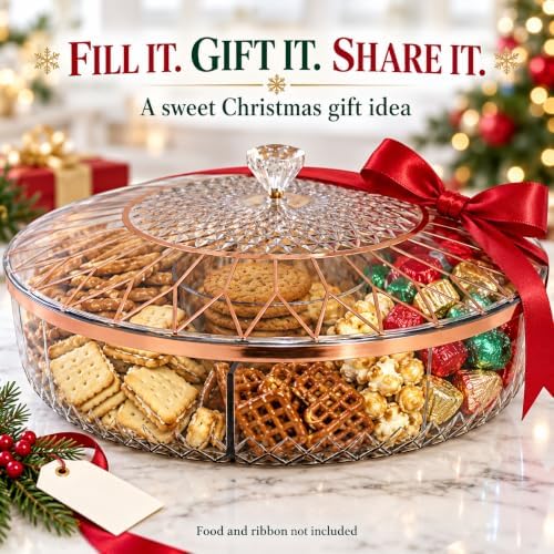 Clear Divided Candy and Snack Serving Tray with Lid, 6 Compartments