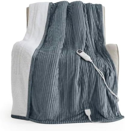 Bedsure Ribbed Heated Blanket Throw XL, Grey Electric Blanket, Preheat