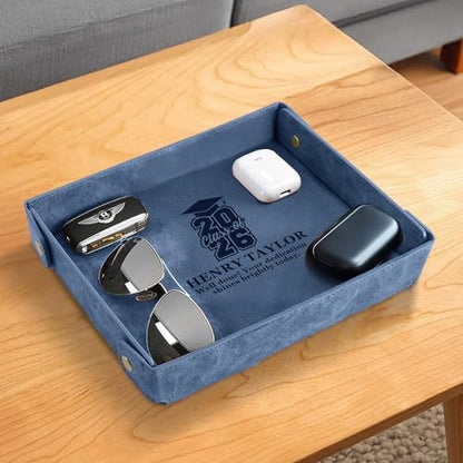 Engraved PU Leather Valet Tray – Personalized Catchall with Custom