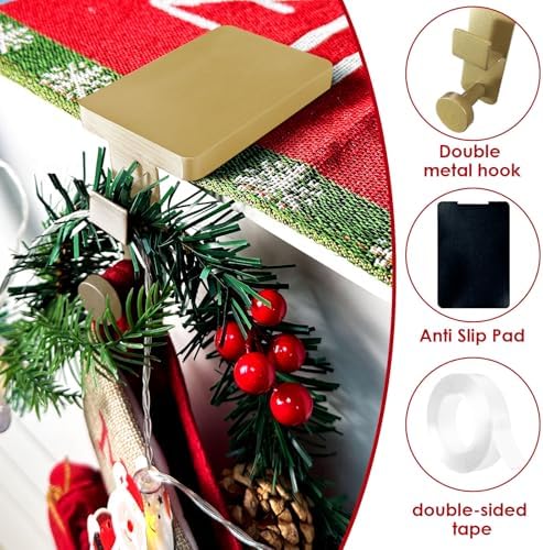 4 Pcs Gold Garland Hangers for Mantle, 2 in 1 Mantle Weighted