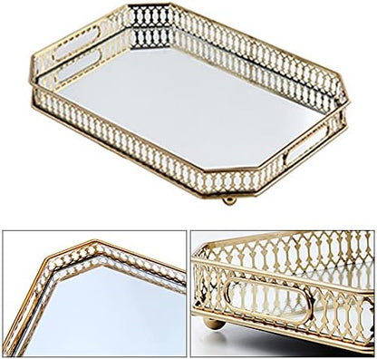 CNCEST Vintage Gold Mirror Tray - Rectangular Decorative Tray for