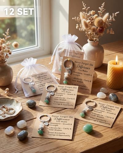 Kingdder 12 Set Appreciation Gifts Natural Crystal Thank You Keychains