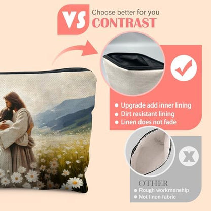 Floral Jesus Hugging Women Makeup Bag, Christian Gifts for Women