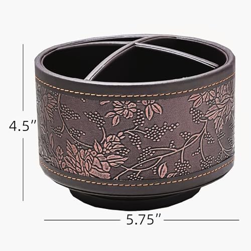 PU Leather Round TV Remote Control Holder for Table,360° Swivel Office