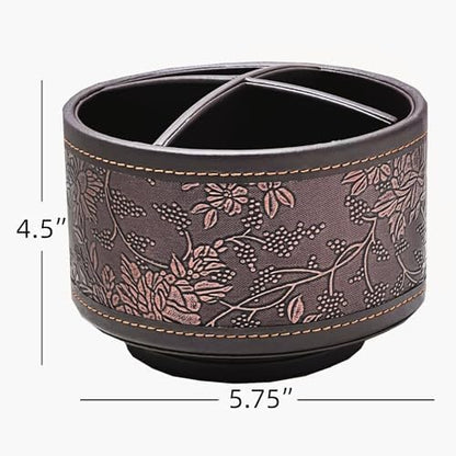 PU Leather Round TV Remote Control Holder for Table,360° Swivel Office