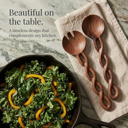 Salt & York 13-Inch Walnut Wood Salad Tongs, Handcrafted Wooden