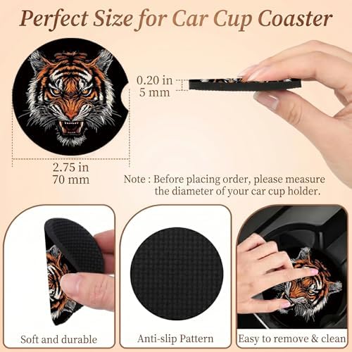 2PCS Purple Raven Car Cup Holder Coasters Universal Anti-Slip Rubber