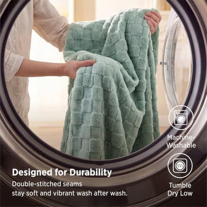 Bedsure Checkered Fleece Throw Blanket,Cute Home Decor,Sage